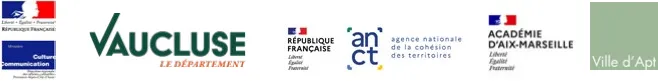 Préfet de la région Provence-Alpes-Côte d’Azur et ministère de la Culture, Vaucluse le Département, République française, Agence nationale de la cohésion des territoires, Académie d’Aix-Marseille, Ville d’Apt.